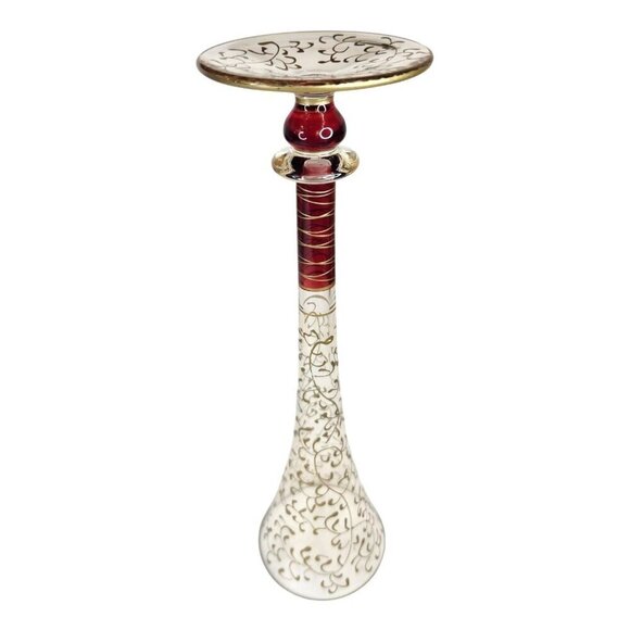 Vintage Pier 1 Import FLUTED CHAMPAGNE Barware Ruby Gold Blown Glass 10 inch P1C - Picture 3 of 8